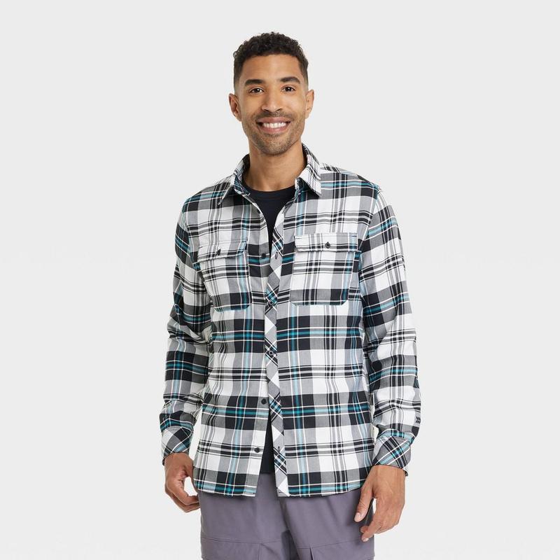 All In Motion Men's Button Up Flannel Shirt Moisture Wicking Quick Drying