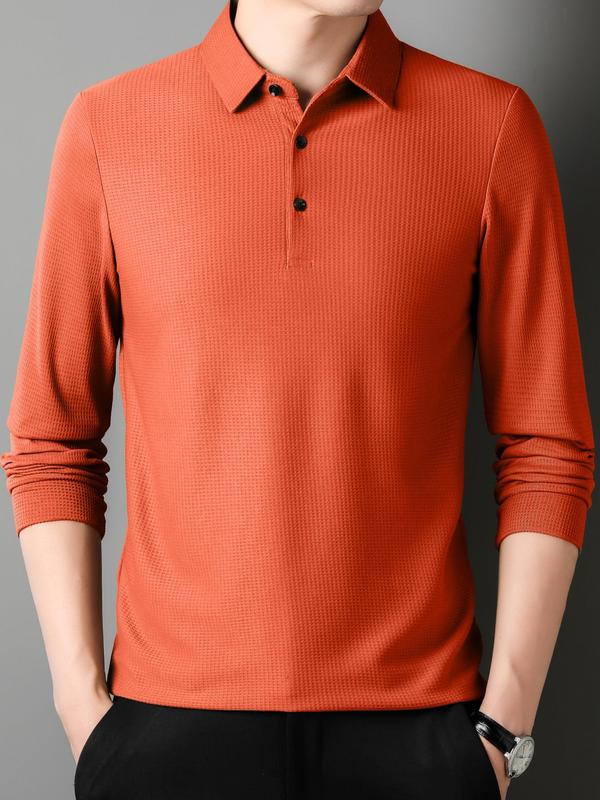 Men's Solid Color Long Sleeve Polo Shirt, Regular Fit Casual Half Button Collared Top for Spring & Fall, Fashion Men's Clothes for Daily Wear