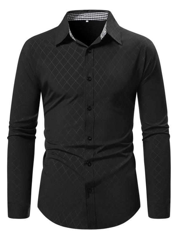 Men's Plaid Print Button Front Shirt, Regular Fit Casual Long Sleeve Collared Top for All Seasons, Men's Clothes for Daily Wear