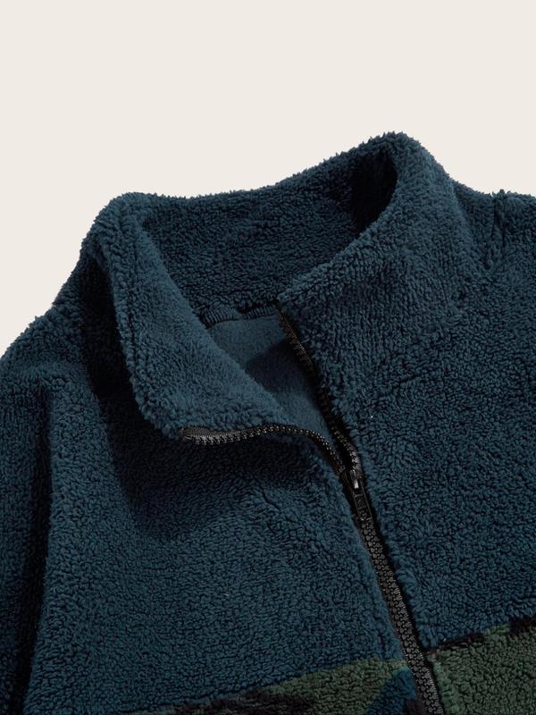 Men's Ethnic Pattern Zip Up Funnel Neck Jacket, Regular Fit Casual Long Sleeve Drawstring Pocket Outerwear for Fall & Winter, Men's Clothes for Daily Wear, Designer Clothing for Men, Jackets for Men Winter Jacket