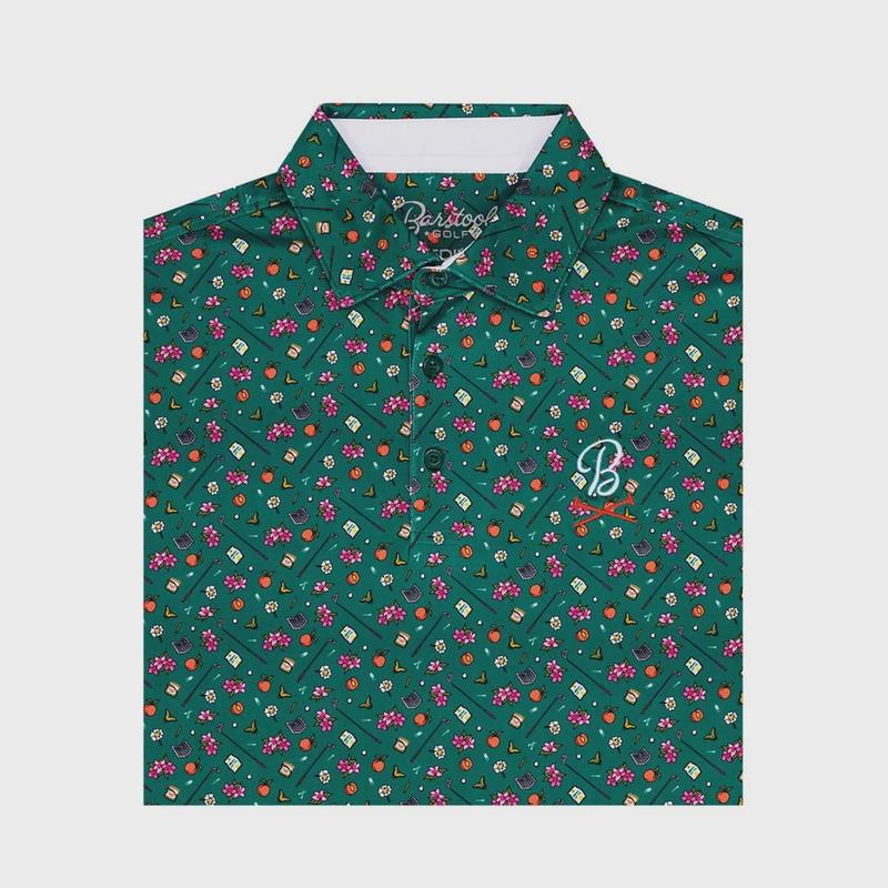 Peter Millar Barsto0l Golf Clubs & Flowers Printed Green Polo