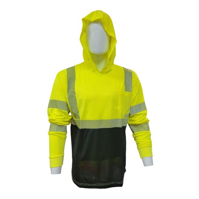 Three Tone Hooded Safety Long Sleeve Shirt with printed Reflectors