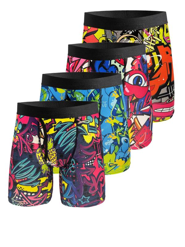 Men's  All Over Print Tape Waist Boxer Brief, Casual Comfy Breathable Underwear for Daily Wear, Mens Underwear for All Seasons