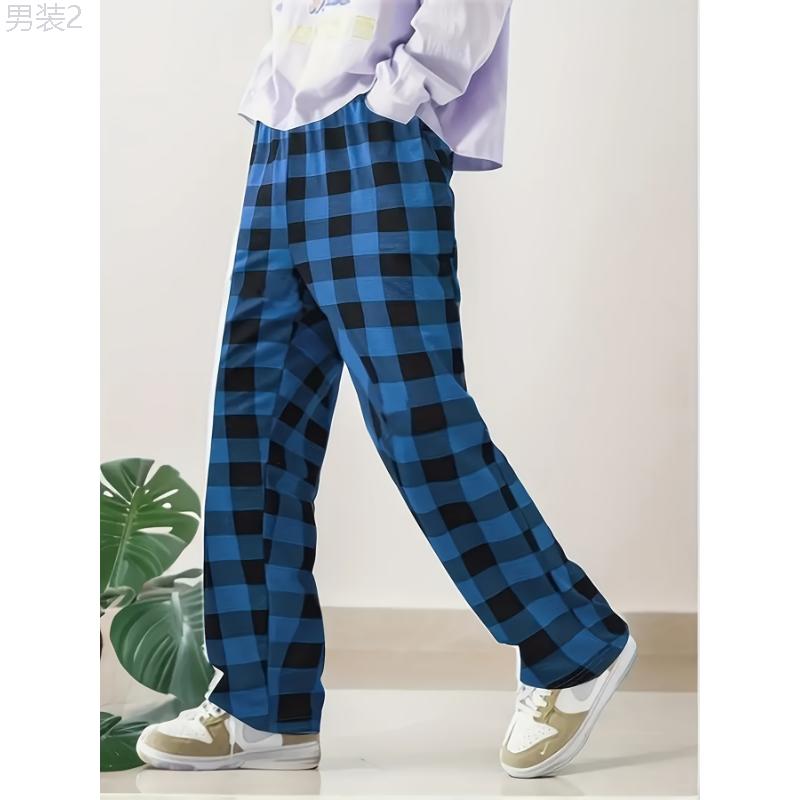 Comfy Stretchy Men's Classic Plaid Pajama Pants, Loose Fit Lounge Wear for Daily Wearing Fabric Loungewear