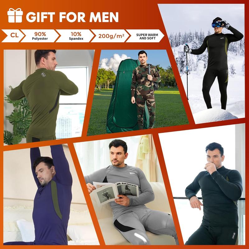 CL convallaria Mens Thermal Underwear Set with Fly, Long Johns Base Layer Winter Hunting Gear Sport Top and Bottom XS-4XL