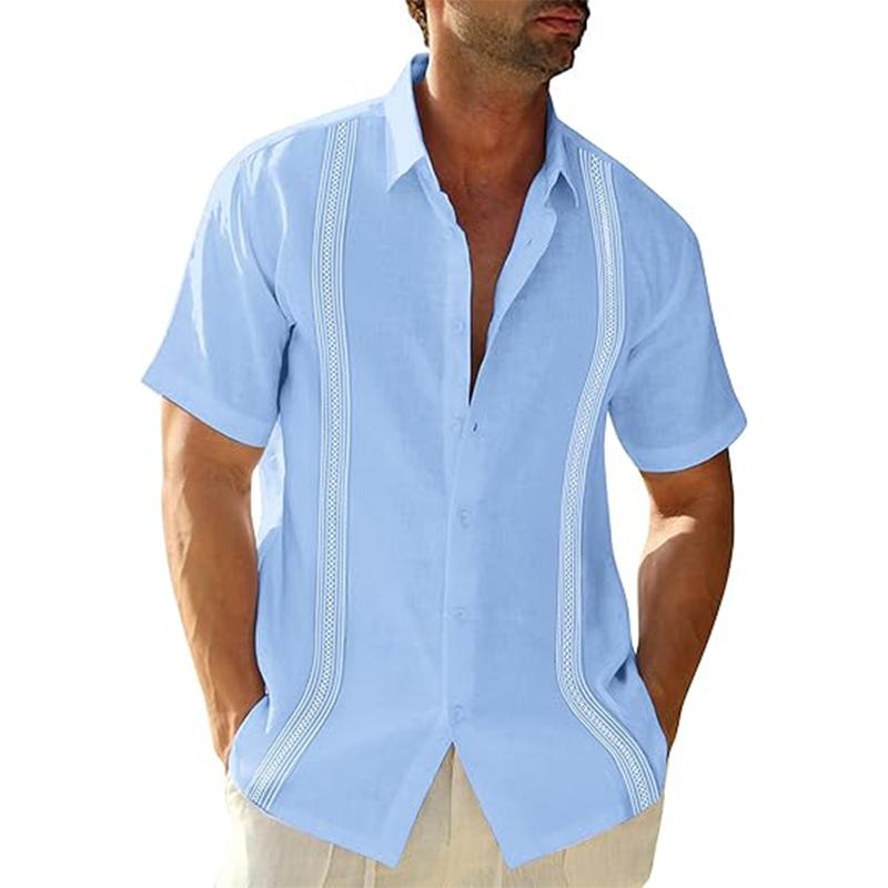 JEKAOYI Men’s Linen Cuban Guayabera Button Down Shirts Short Sleeve Casual Summer Beach Tops