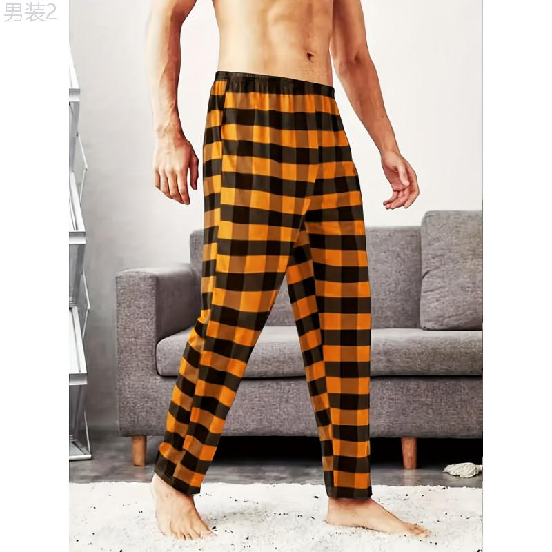 Comfy Stretchy Men's Classic Plaid Pajama Pants, Loose Fit Lounge Wear for Daily Wearing Fabric Loungewear