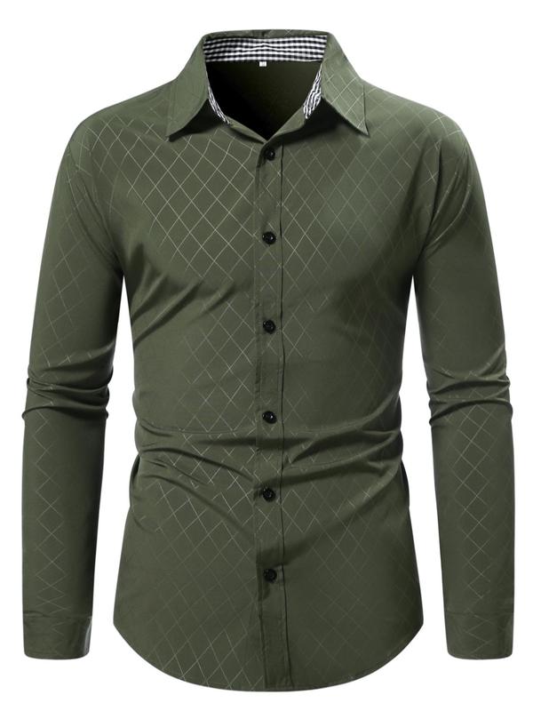 Men's Plaid Print Button Front Shirt, Regular Fit Casual Long Sleeve Collared Top for All Seasons, Men's Clothes for Daily Wear