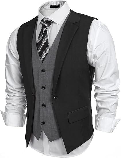 COOFANDY Men's Formal Fashion Vest Layered Waistcoat Business Dress Suit Vests for Wedding Graduation Classic Menswear Comfy Elegant