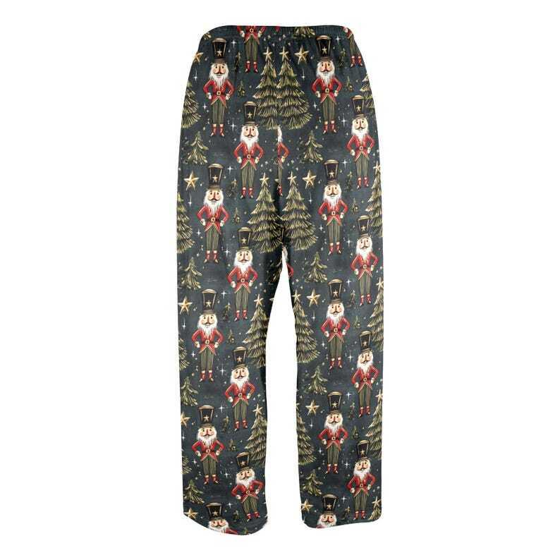 00Nutcracker00 Christmas Men Pajamas Pants, Xmas Trees Green Gold Stars PJ Pockets Sleep Lounge Trousers Guys Male Matching Sleepwear Bottoms