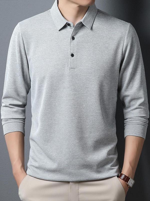 Men's Solid Color Long Sleeve Polo Shirt, Regular Fit Casual Half Button Collared Top for Spring & Fall, Fashion Men's Clothes for Daily Wear