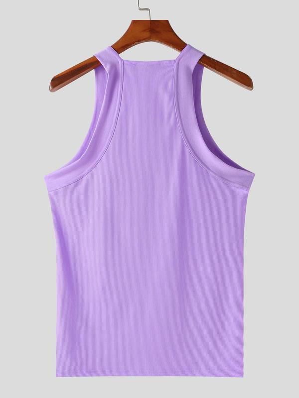 Men's Solid Color Square Neck Tank Top, Slim Casual Sleeveless Top for Summer, Men's Clothing for Daily Wear