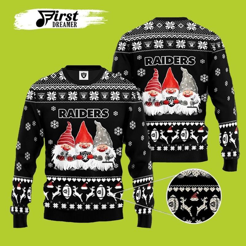 Las Vegas Raiders Gnome De Noel Raiders Christmas Awesome Ugly Sweater