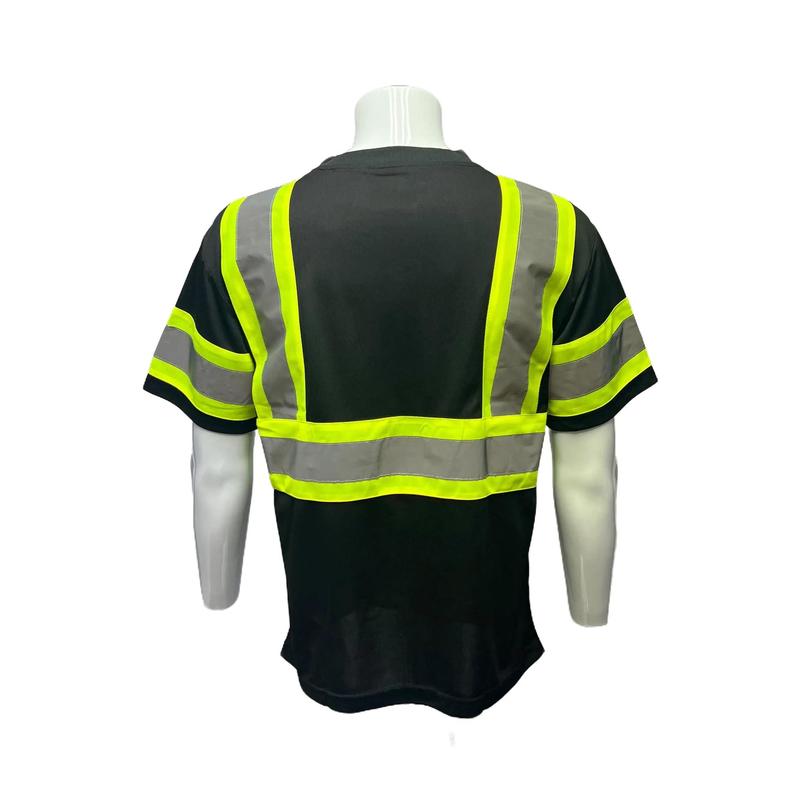 4 PACK -  Black Hi Visibility Reflective Safety Shirt with Mic Tab Holder and Left Hand Pocket In Short and or Long Sleeve