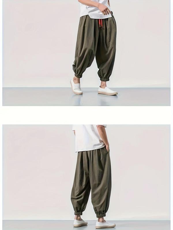 Men's Solid Pocket Drawstring Waist Jogger Pants, 2000s Pants for Men, Summer Outfits 2024 for Work, Casual Comfy Loose Trousers for Spring & Fall, Men's Bottoms for Daily Wear