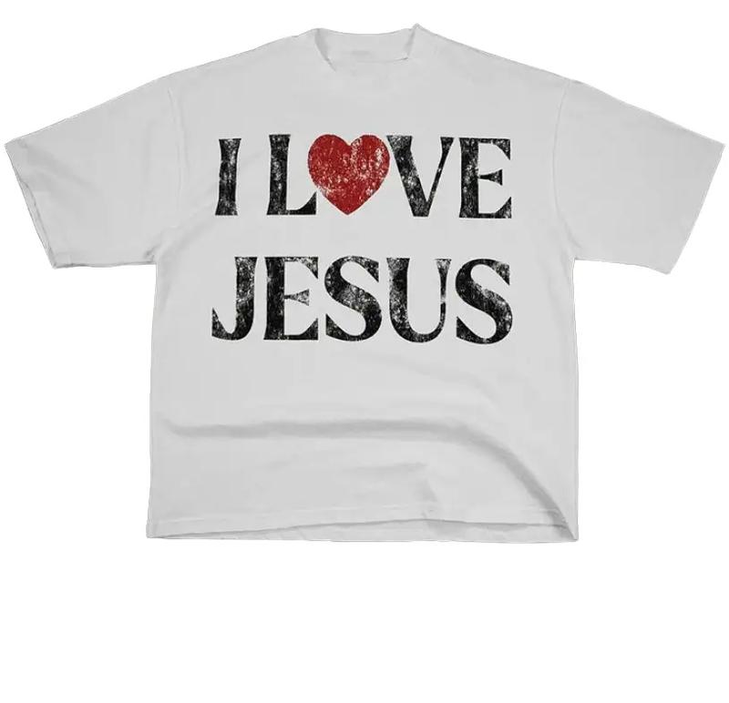 Vintage I Love Jesus Print Short Sleeve T-Shirt Menswear Top Underwear Tshirt Cotton Polyester