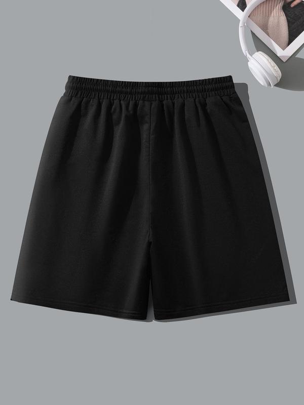 Men's Letter & Heart Print Straight Leg Shorts, Regular Fit Casual Drawstring Waist Pocket Shorts, Men's Summer Bottoms