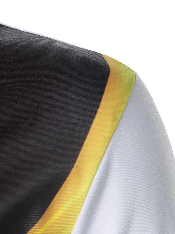 Men's Colorblock Print Button Front Polo Shirt, Regular Fit Casual Long Sleeve Top for Fall & Winter, Men's Clothes for Daily Wear