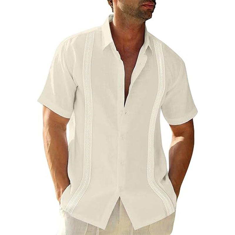 JEKAOYI Men’s Linen Cuban Guayabera Button Down Shirts Short Sleeve Casual Summer Beach Tops