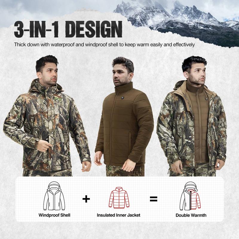 TideWe Men's 3-in-1 Heated Jacket with Battery Pack, Winter Coat Set with Inner Jacket