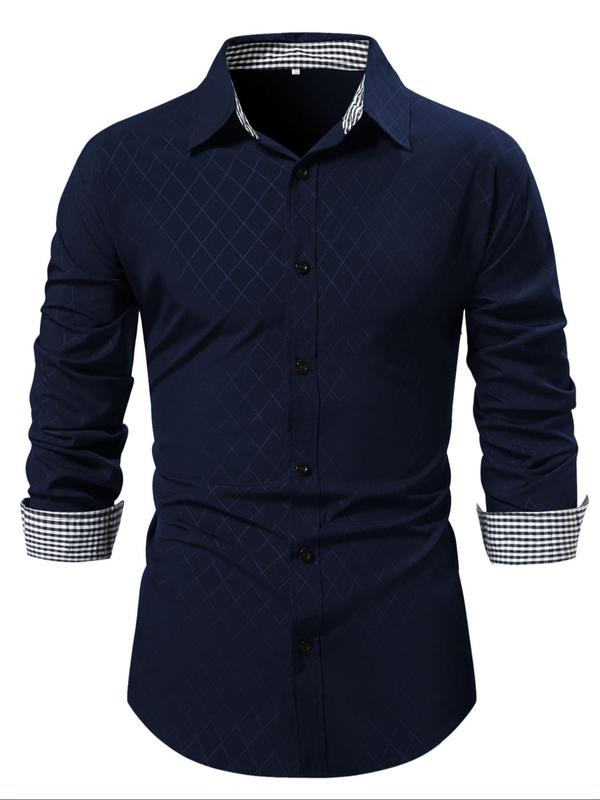 Men's Plaid Print Button Front Shirt, Regular Fit Casual Long Sleeve Collared Top for All Seasons, Men's Clothes for Daily Wear