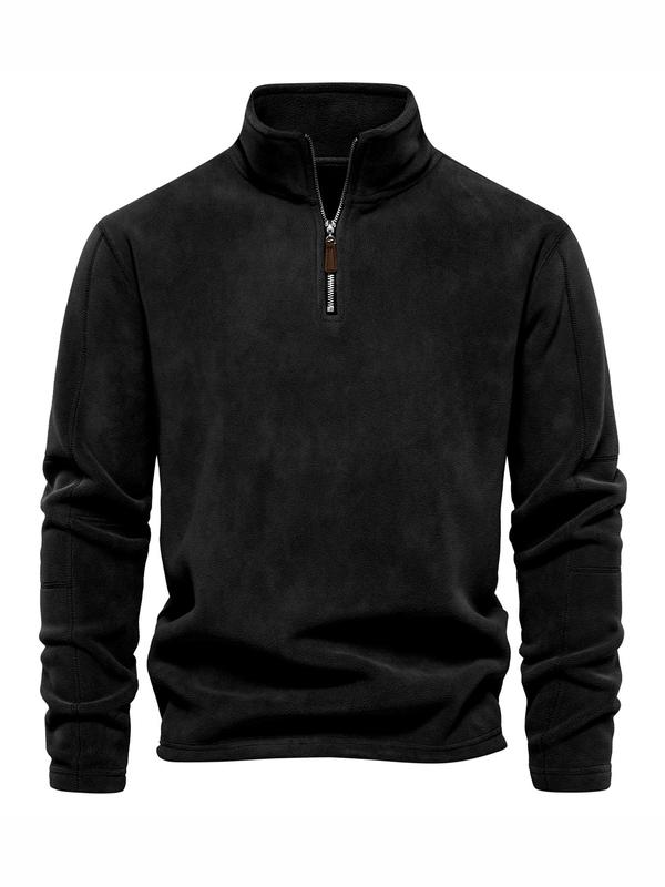 Men's Solid Half Zip  Funnel Neck Polar Fleece Sweatshirt, Regular Fit Casual Long Sleeve Pullover for Fall & Winter, Men's Clothes for Daily Wear