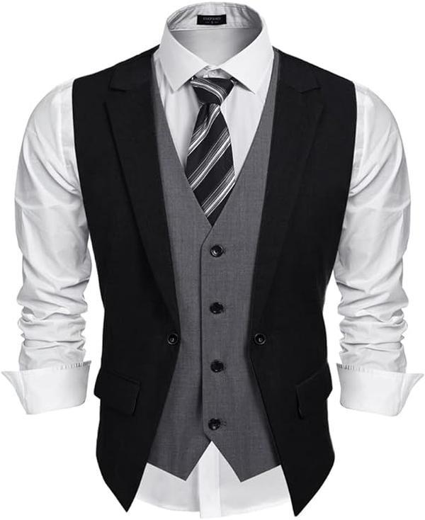 COOFANDY Men's Formal Fashion Vest Layered Waistcoat Business Dress Suit Vests for Wedding Graduation Classic Menswear Comfy Elegant