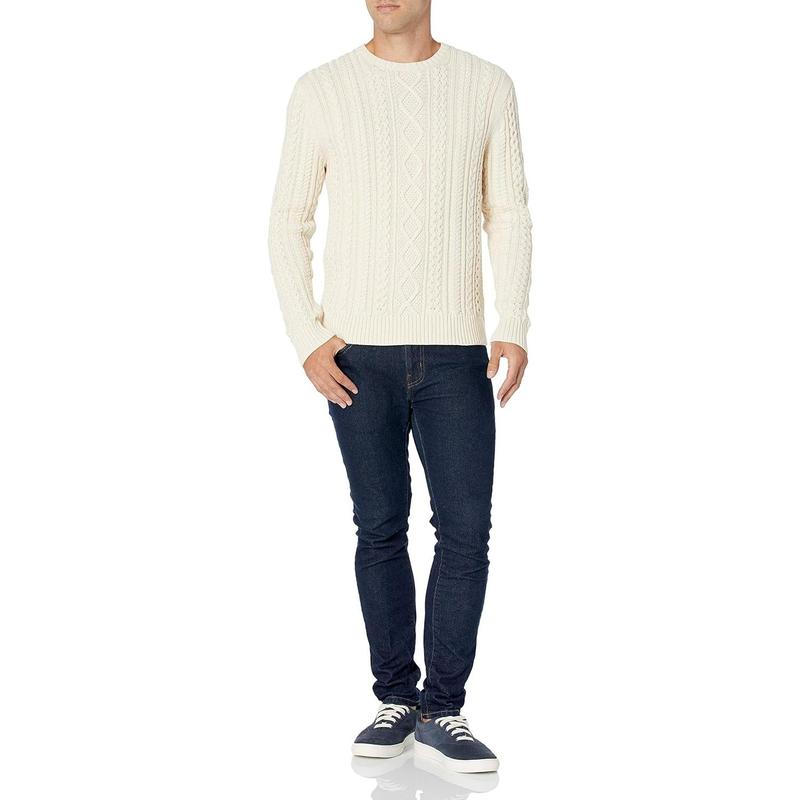 Men's Long-Sleeve 100% Cotton Fisherman Cable Crewneck Sweater