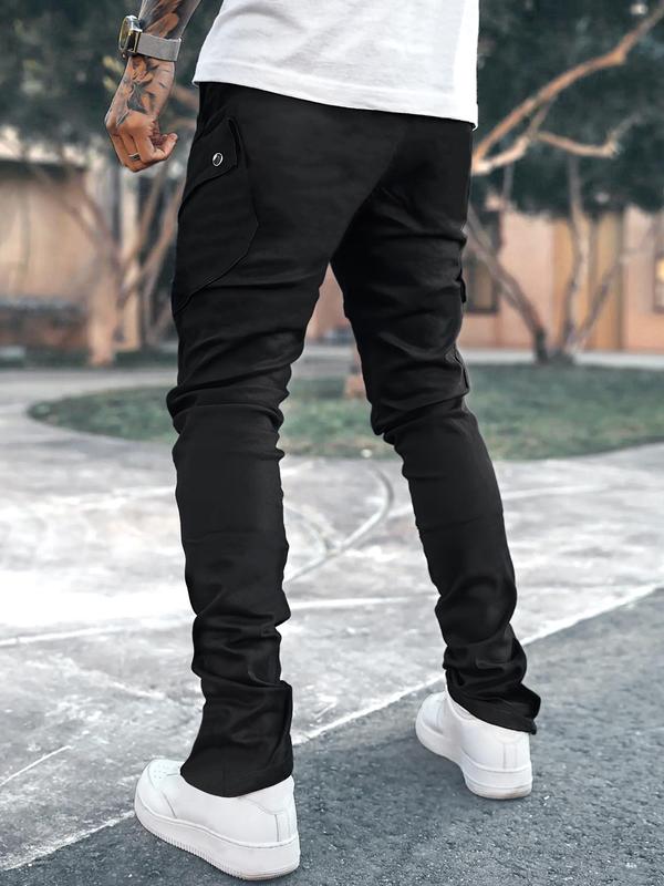 Men's Plain Zipper Flap Pocket Drawstring Waist Jogger Pants, Loose Street Trousers for Spring & Fall,  Summer Outfits 2024 for Work, Streetwear Drippy Outfits, Men's Bottoms, Going Out Outfit