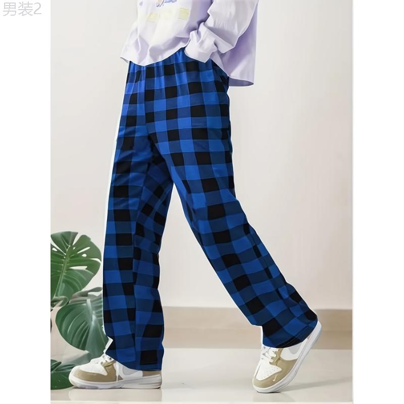 Comfy Stretchy Men's Classic Plaid Pajama Pants, Loose Fit Lounge Wear for Daily Wearing Fabric Loungewear