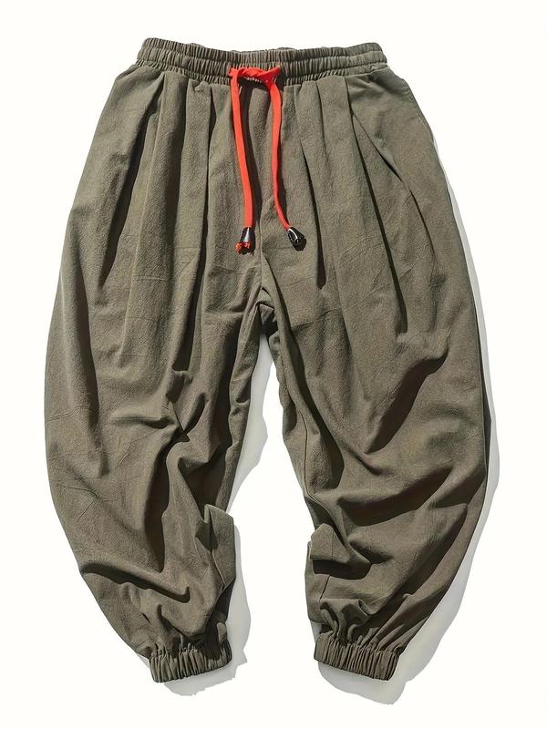 Men's Solid Pocket Drawstring Waist Jogger Pants, 2000s Pants for Men, Summer Outfits 2024 for Work, Casual Comfy Loose Trousers for Spring & Fall, Men's Bottoms for Daily Wear