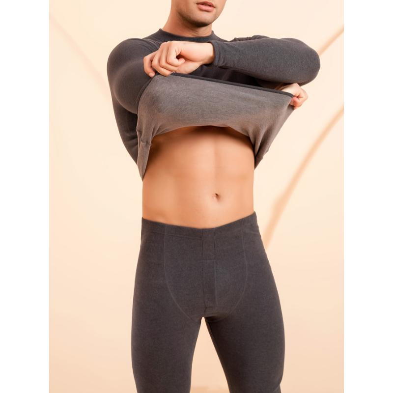 Men's Thermal Underwear Set, Long Sleeve Turtleneck, Warm Fleece-Like, Stretchy Polyester Blend, Solid Color, Tight Fit, for Home, Sports, Cycling, All Seasons