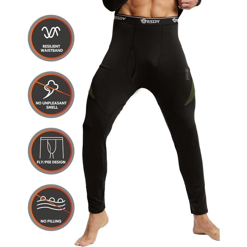 CL convallaria Mens Thermal Underwear Set with Fly, Long Johns Base Layer Winter Hunting Gear Sport Top and Bottom XS-4XL