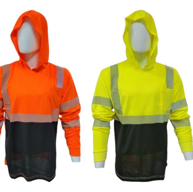 Three Tone Hooded Safety Long Sleeve Shirt with printed Reflectors