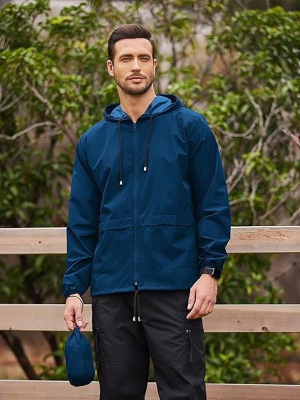 COOFANDY New York Fashion Week Men's Packable Rain Jacket  Outdoor Waterproof Hooded Lightweight Classic Cycling Raincoat - For Hiking Outdoor Functional Camping Fabric Menswear Zipper Breathable  Relaxed Fit Long Sleeve Tops black friday