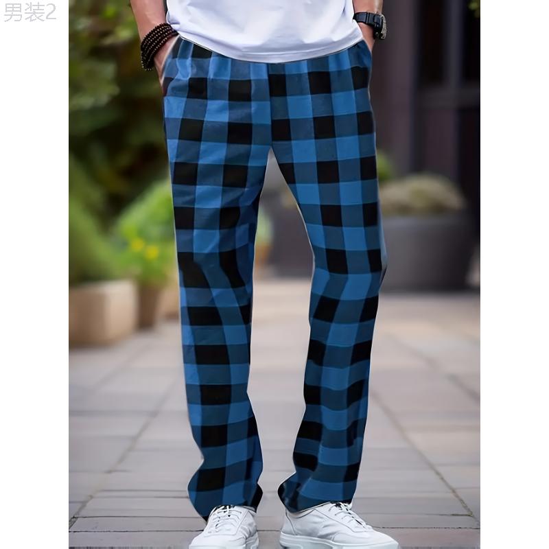 Comfy Stretchy Men's Classic Plaid Pajama Pants, Loose Fit Lounge Wear for Daily Wearing Fabric Loungewear