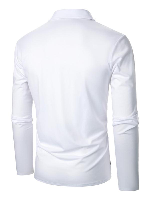 Men's Colorblock Print Button Front Polo Shirt, Regular Fit Casual Long Sleeve Top for Fall & Winter, Men's Clothes for Daily Wear