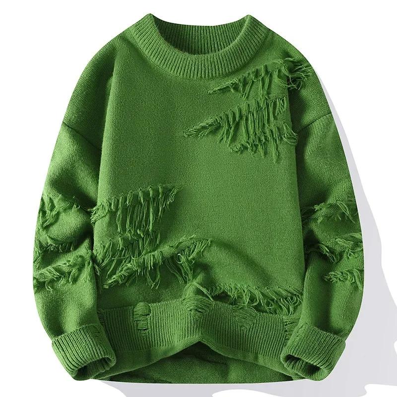 New Fall Winter Fashion Design Hole Ripped Sweater Men Soft Warm Cashmere Pullover Sweaters Man High End Mens Christmas Jumpers