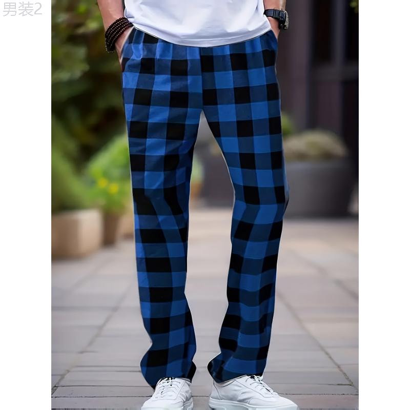 Comfy Stretchy Men's Classic Plaid Pajama Pants, Loose Fit Lounge Wear for Daily Wearing Fabric Loungewear