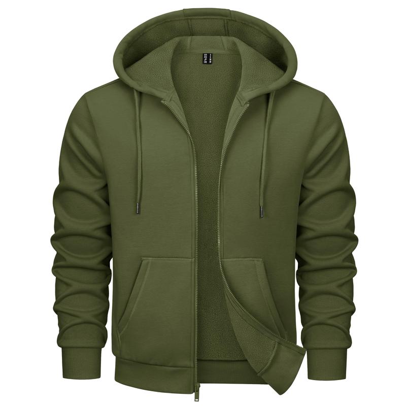 MAGCOMSEN Men's Fleece Hoodie Sweatshirt Midweight Full Zip Up Active Jacket Winter Windproof Work Casual Jacket Coat