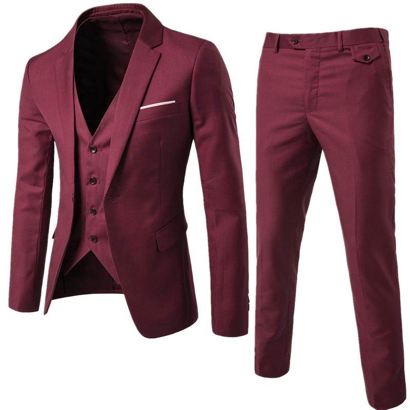 Korean Style Suit Single Button Suit Slim Fit Leisure Suit Temperament Men's Three-Piece Suit Groom Best Man Wedding Tie