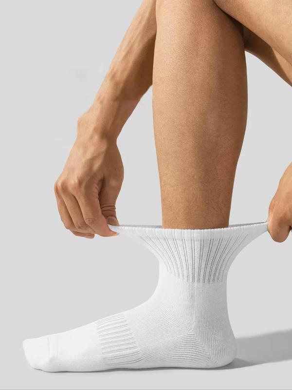 Men's Solid Crew Socks, Casual Moisture Wicking Mid-calf Socks, Soft Comfy Breathable Socks for All Seasons Daily Wear