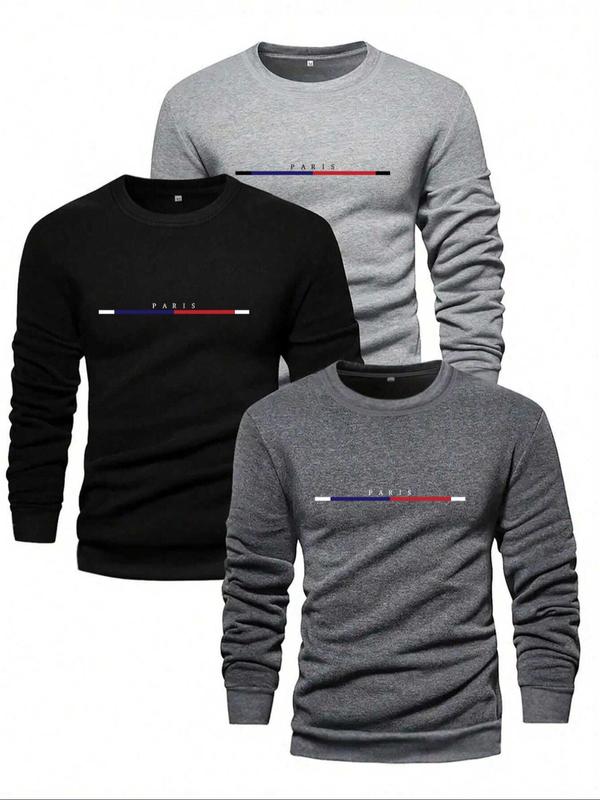 Men's Letter Print Round Neck Tee, Regular Fit Casual Long Sleeve  T-shirt for Fall & Winter, Men's Clothes for Daily Wear