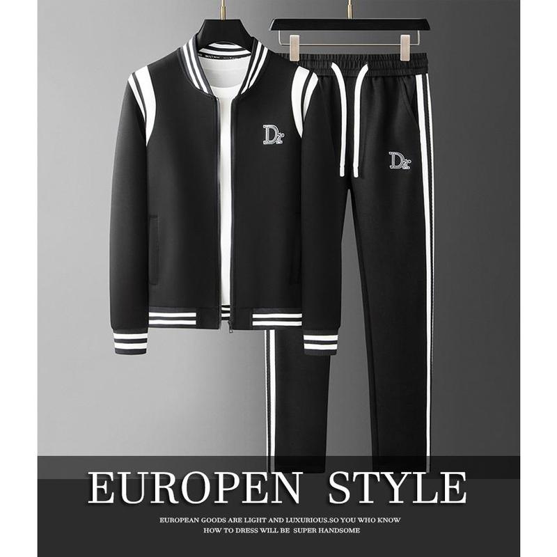 European and American men's embroidered sports jacket casual suit trendy brand handsome 2024 spring and autumn new men's clothing set matching