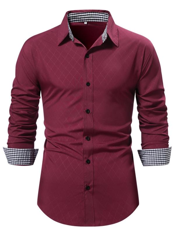 Men's Plaid Print Button Front Shirt, Regular Fit Casual Long Sleeve Collared Top for All Seasons, Men's Clothes for Daily Wear