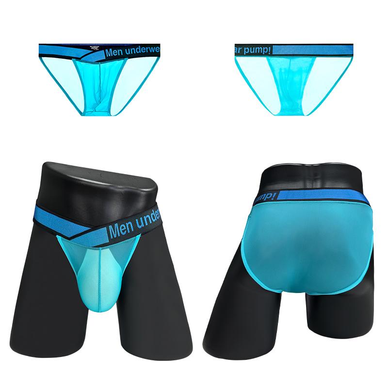 New Large V-Waist Sexy High-Cut Men's Underwear Ice Silk Transparent Low-Waist Sport Uplifting U-Enhancing Triangle Briefs Menswear Lingerie