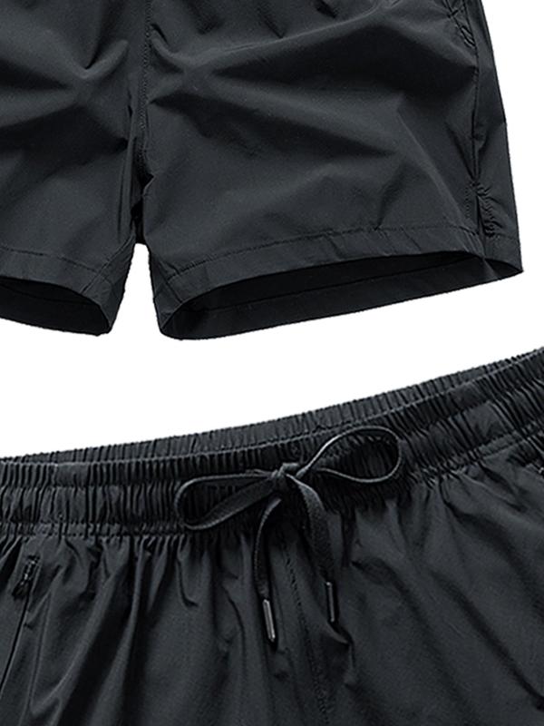 Men's Letter Print Zipper Pocket Shorts, Regular Fit Casual Comfy Breathable Drawstring Waist Shorts for Daily Outdoor Wear, Men Bottoms for All Seasons