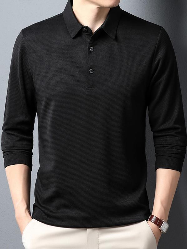 Men's Solid Color Long Sleeve Polo Shirt, Regular Fit Casual Half Button Collared Top for Spring & Fall, Fashion Men's Clothes for Daily Wear