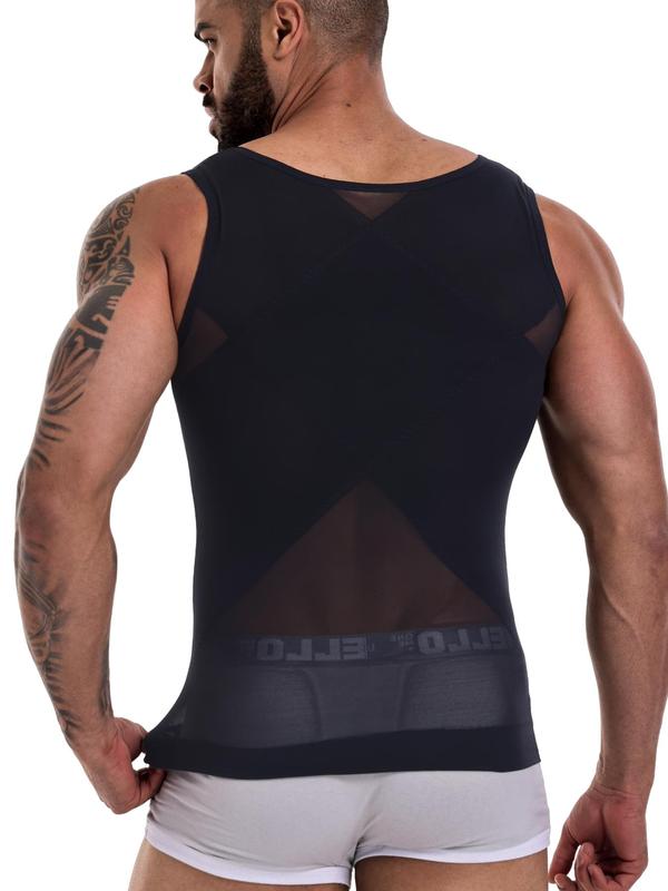 Men's Solid Sheer Shapewear Tank Top, Breathable Comfortable High Stretch Shaper, Tummy Control Shapewear for Daily Wear