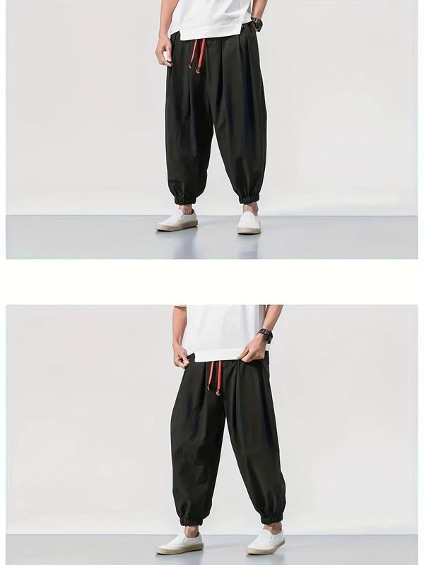 Men's Solid Pocket Drawstring Waist Jogger Pants, 2000s Pants for Men, Summer Outfits 2024 for Work, Casual Comfy Loose Trousers for Spring & Fall, Men's Bottoms for Daily Wear